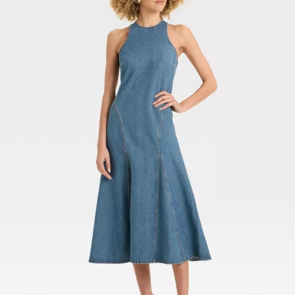 NEW Women's Future Collective Denim Midi Dress Size 6 - Picture 6 of 7